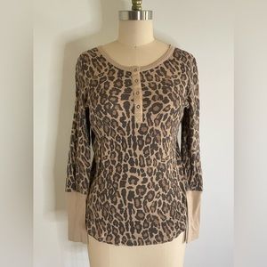 Splendid Leopard Print Thermal Henley